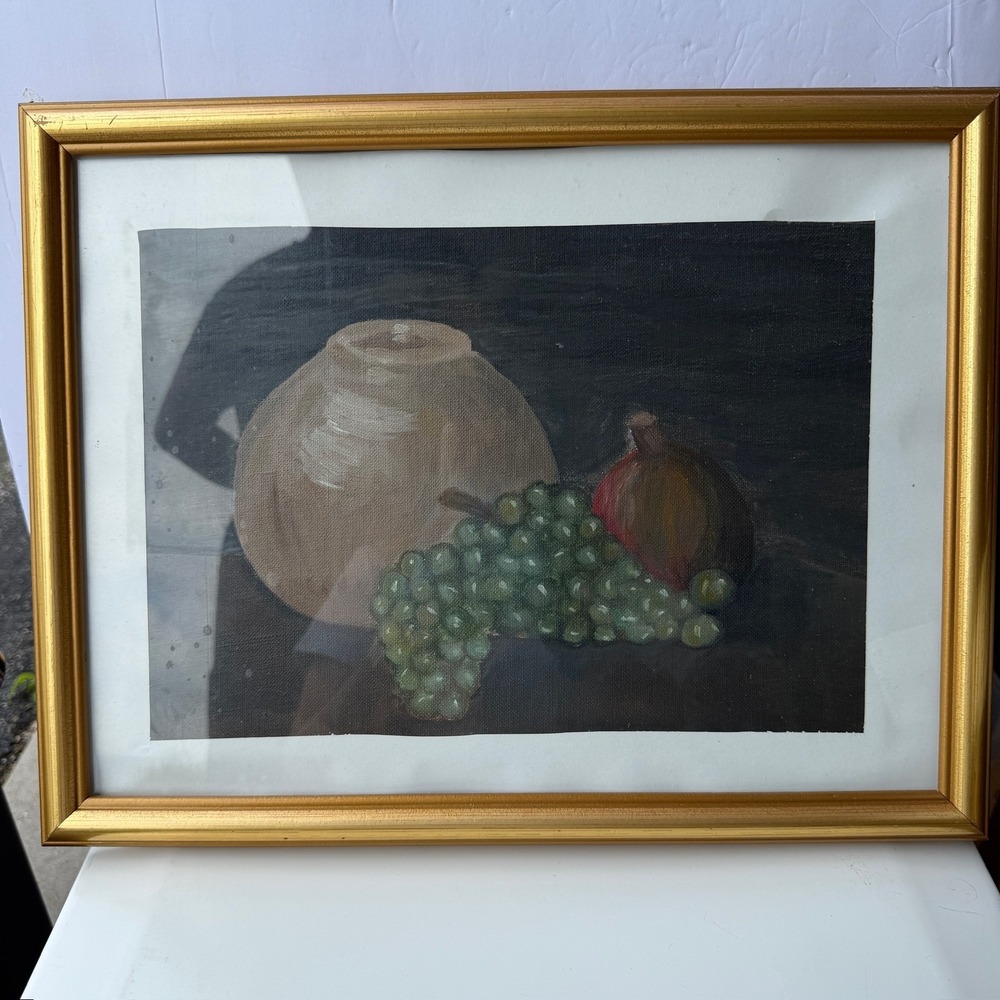 Still Life Fruit & Pottery Framed Art Print Gold Tone Frame Storage Location B-9
